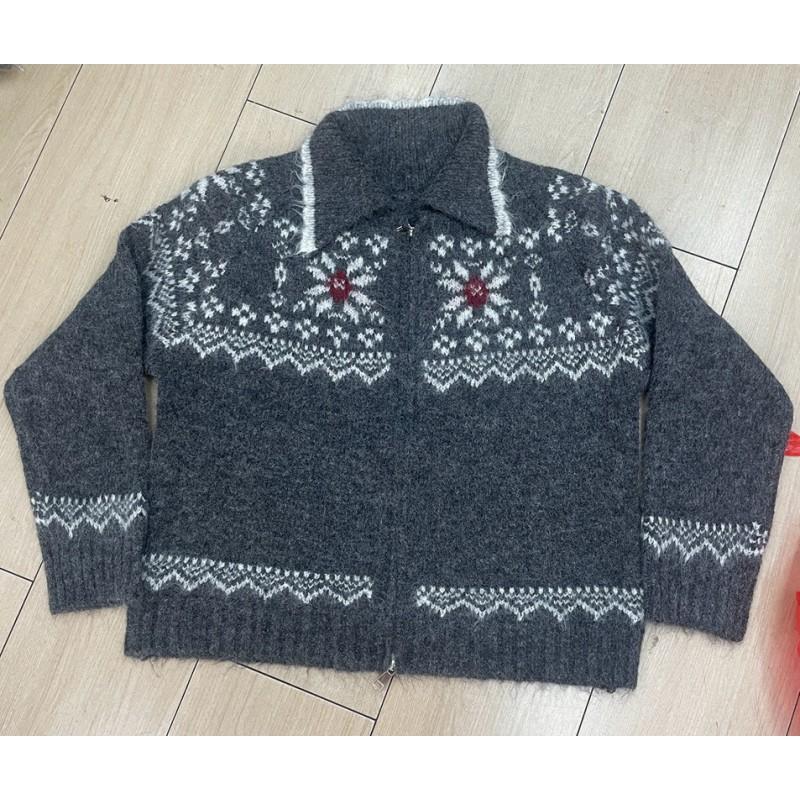 Fair Isle Knit Cardigan With Zipper Collar Loose Fit Winter Sweater Women