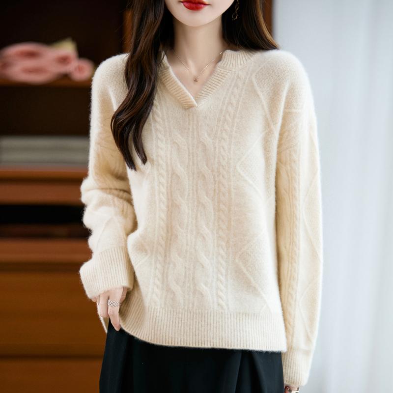 Women's cashmere sweater Qinghe cashmere 30% cashmere 70% wool autumn and winter pullover warm and fashionable