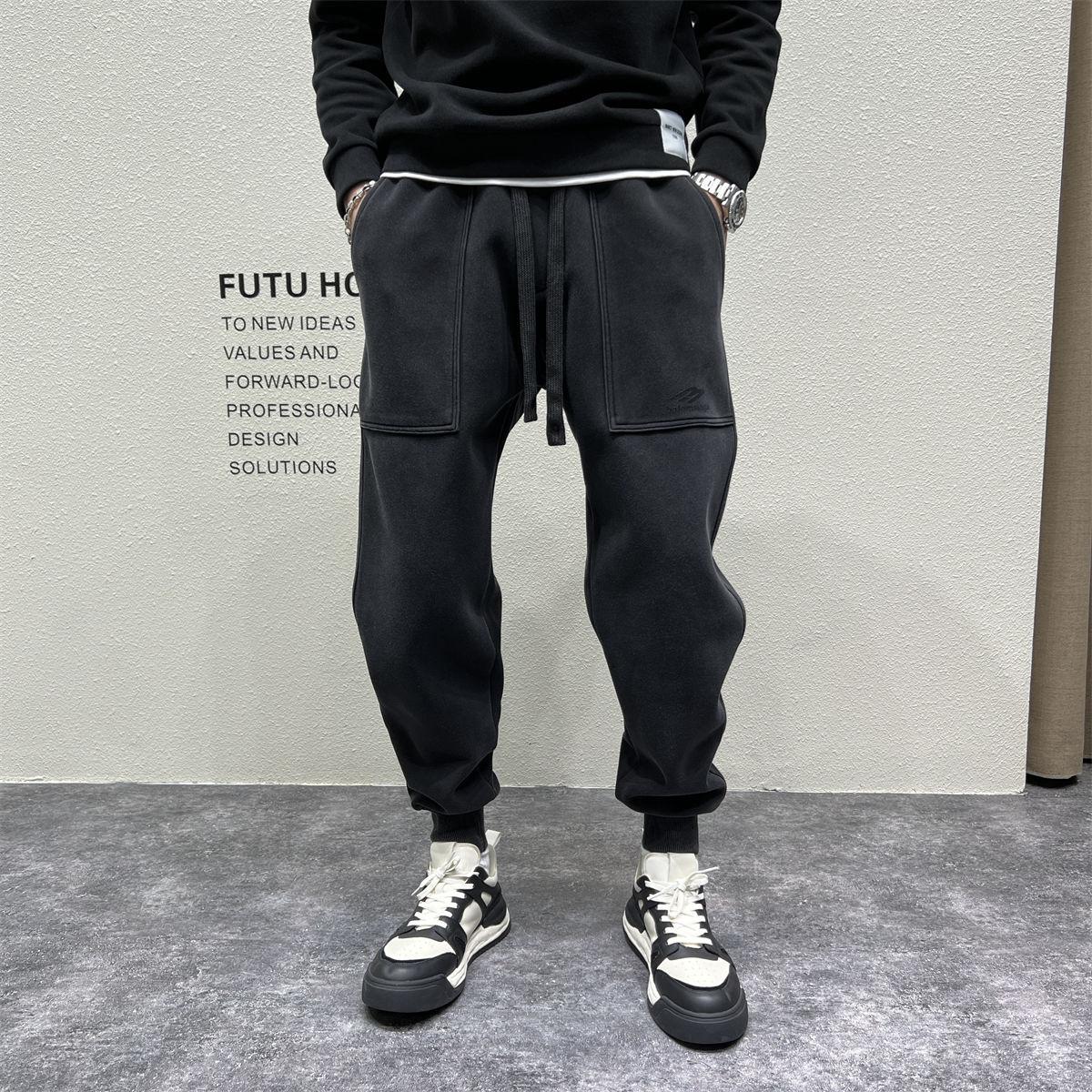 

Японский Ретро Мыть Ноги Повседневный Спорт Мужские Осенне-Зимние Свободные Маленькие Ноги Модные Брюки M чёрный