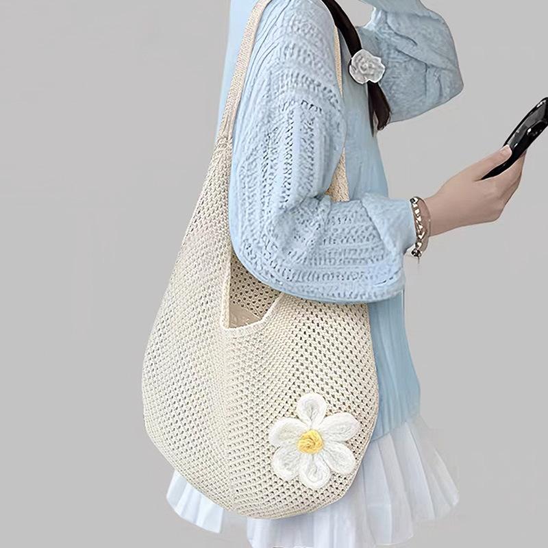 

Вместительная плетеная сумка-тоут женская изысканная вязаная сумка через плечо с цветочным узором для отдыха на море и пляжная сумка average size