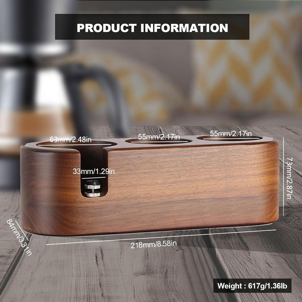 Tamper Station,Espresso Tamper Holder Station Wooden Coffee Filter Tamper Holder for 51 To 54MM,3 Holes Non Slip Coffee Tamp Mat Distributor Stand