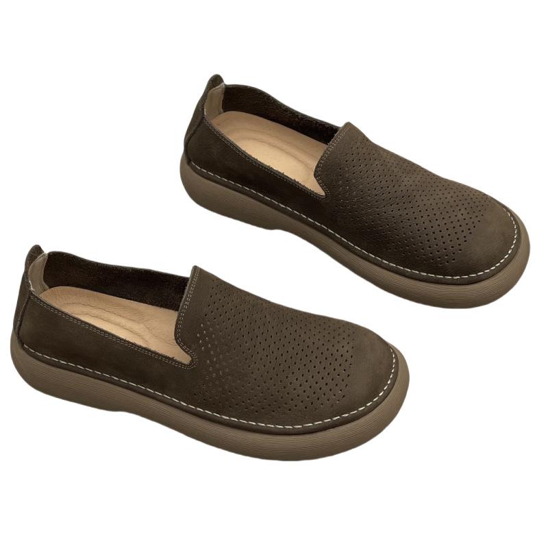 Retro Handgefertigte Einzelne Schuhe, Perforierte Atmungsaktive Schuhe, Weiches Leder Lässige Herrenschuhe