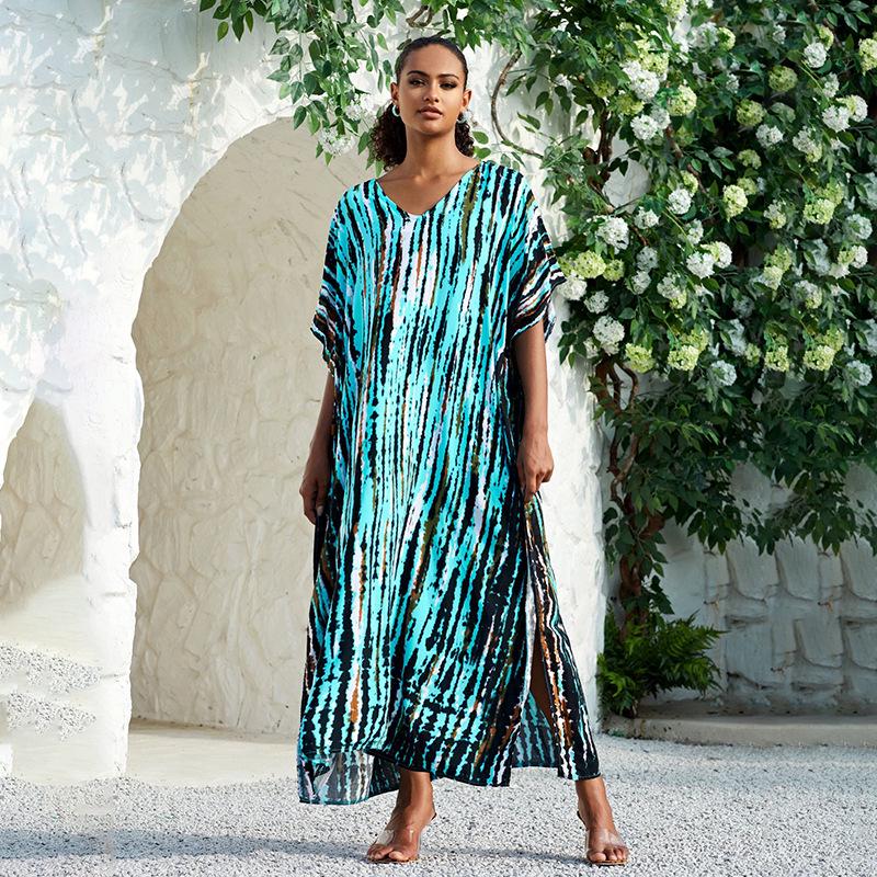 2023 Rayon V-Neck Beach Cover-Up Robe: European & American Style Vacation Swimsuit Sunscreen Shirt