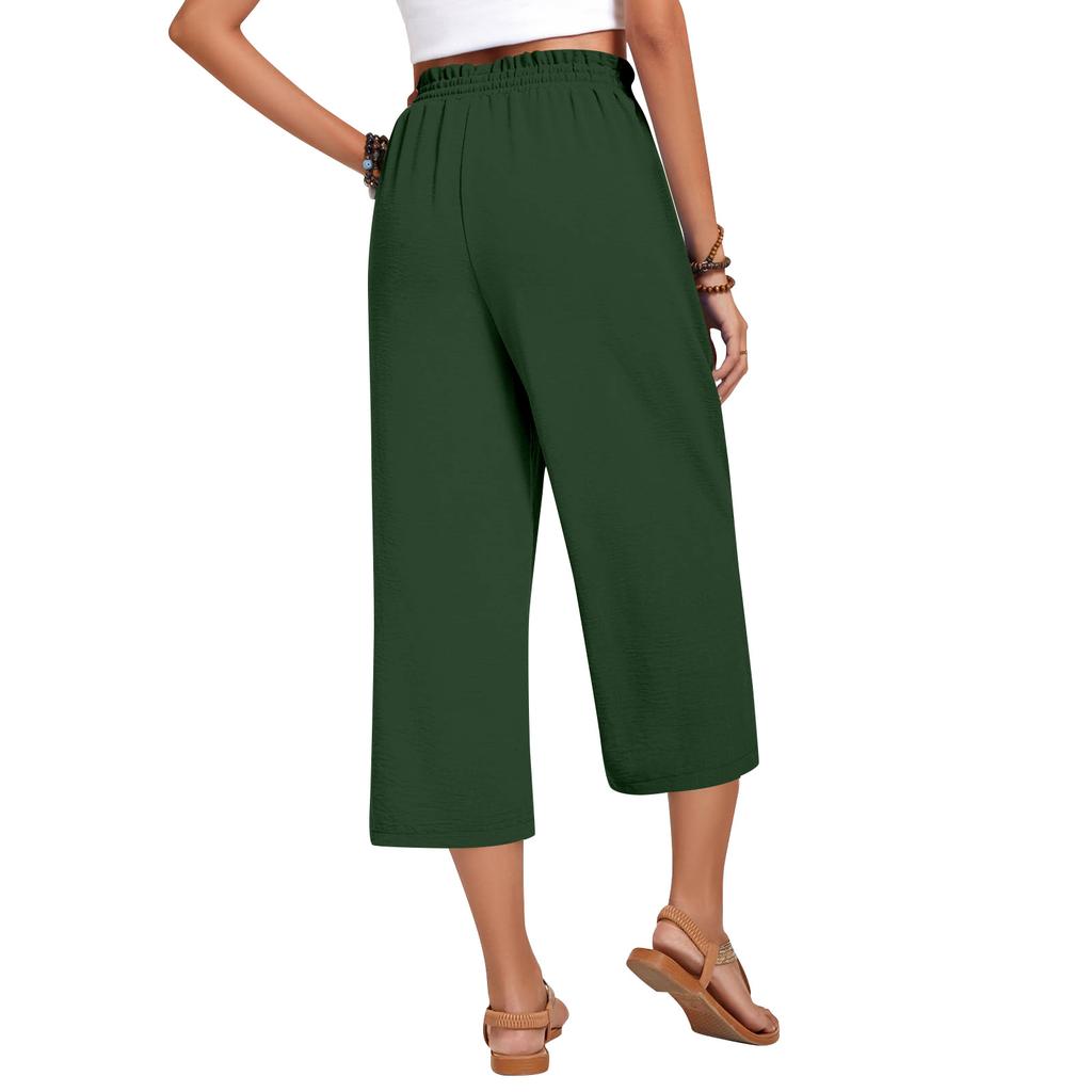 Women's High Waist Wide Leg Pants with Drawstring Elastic Waist in Multiple Colors
