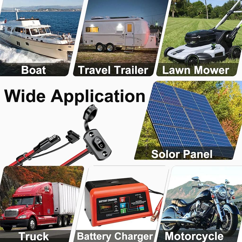 12/16/18 AWG SAE Quick Connector Harness 30/50/60CM SAE Extension Cord Sidewall Port Male Plug to Female Socket for Charger