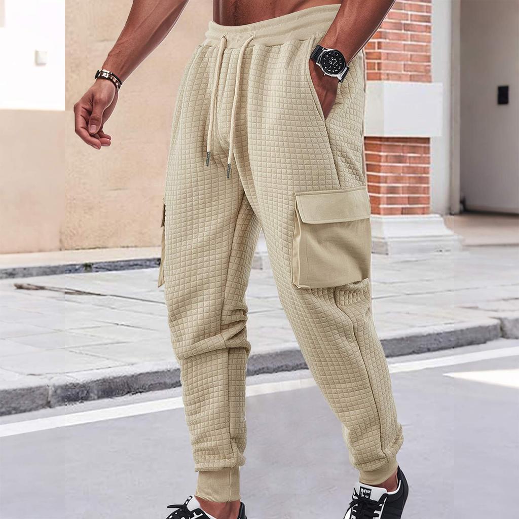 Men's Solid Color Workwear Jogger Ccasual Sports Plaid Outdoor Trousers