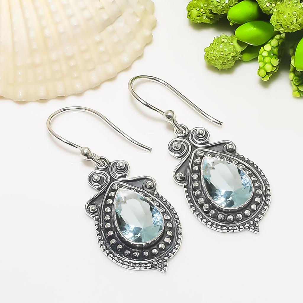 Aquamarine 925 Sterling Silver Earring V7421, Aqua Blue Earring, Pear Earring, Valentin's Day Gift, Gift For Her, Birthday Gift, Handmade Jewelry, Sil