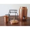 Copper Water Dispenser Set, 5 Litres, with Stand, 1 Glasses and ABS Tap, HaMmered Design (HaMmered Natura)