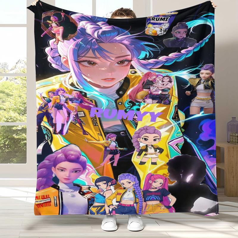 K-Pop Demon Hunters Golden Saja Boys Flannel Blanket,Ultra Soft Warm Plush Throw for Home Bedroom Bed Sofa Cover Office Picnic