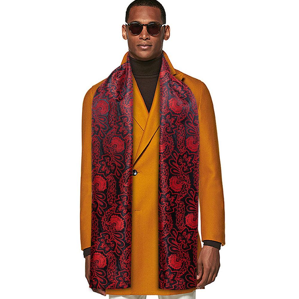 Barry.Wang Jacquard Silk Mens Scarf Floral Paisley Stylish Burgundy Gold Green Red Blue Purple For Male Wedding Business Party