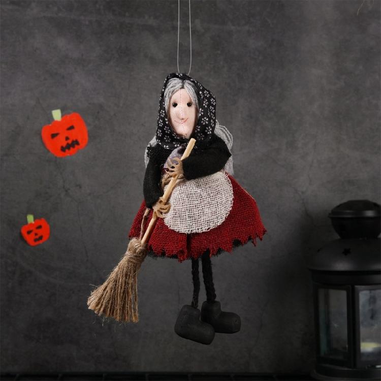 Eerie Apron Witch with Broom Suspended Decoration Chilling Adorment for Halloween Parties and Event Festives Ornament