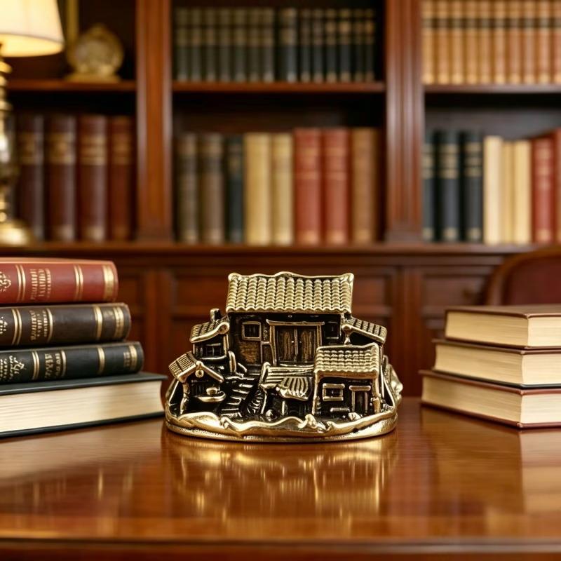 Brass Farmhouse Courtyard Castle Statue Architectural Model Ornament Home Decor Fairy Garden Miniatures Fish Tank Decoration