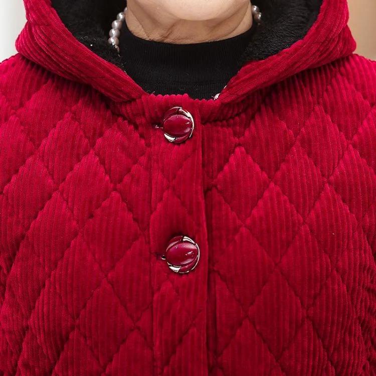 Winter Warm Corduroy Cotton Jacket Women Hooded Solid Temperament Tops Middle Age Mom