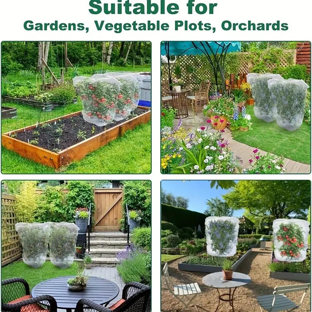 Plasă de grădină extra-groasă cu șnur și fermoar - Protecție împotriva insectelor și păsărilor pentru fructe, citrice, flori, plasă de insecte din material PE