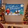 Santa Claus Wall Backdrop Christmas Banner, 71x43 Inches Sleigh Reindeer Snowman for Winter Wonderland Reusable Holiday Party Decorations, Indoor