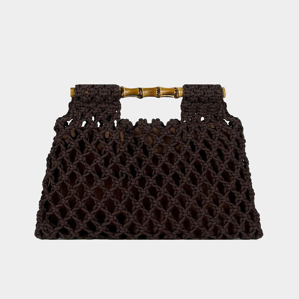 

Hollow Out Crochet Woven Bag for Women Cotton Thread Mesh Handbag Bamboo Handle Small Purses 40x25x3cm