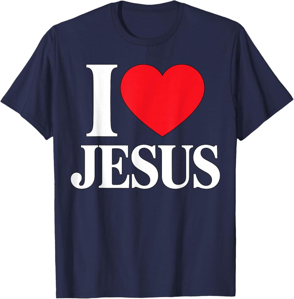I Love Jesus Christian Faith Graphic T-Shirt Soft Cotton Casual Crew Neck Tee
