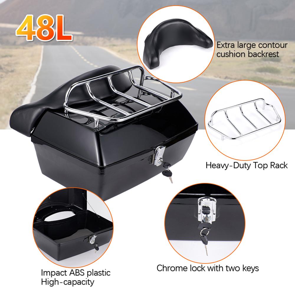 48L Motorcycle Trunk Rear Storage Box Tail Luggage Trunk Case Toolbox w/Backrest Pad Scooter Motorbike Universal
