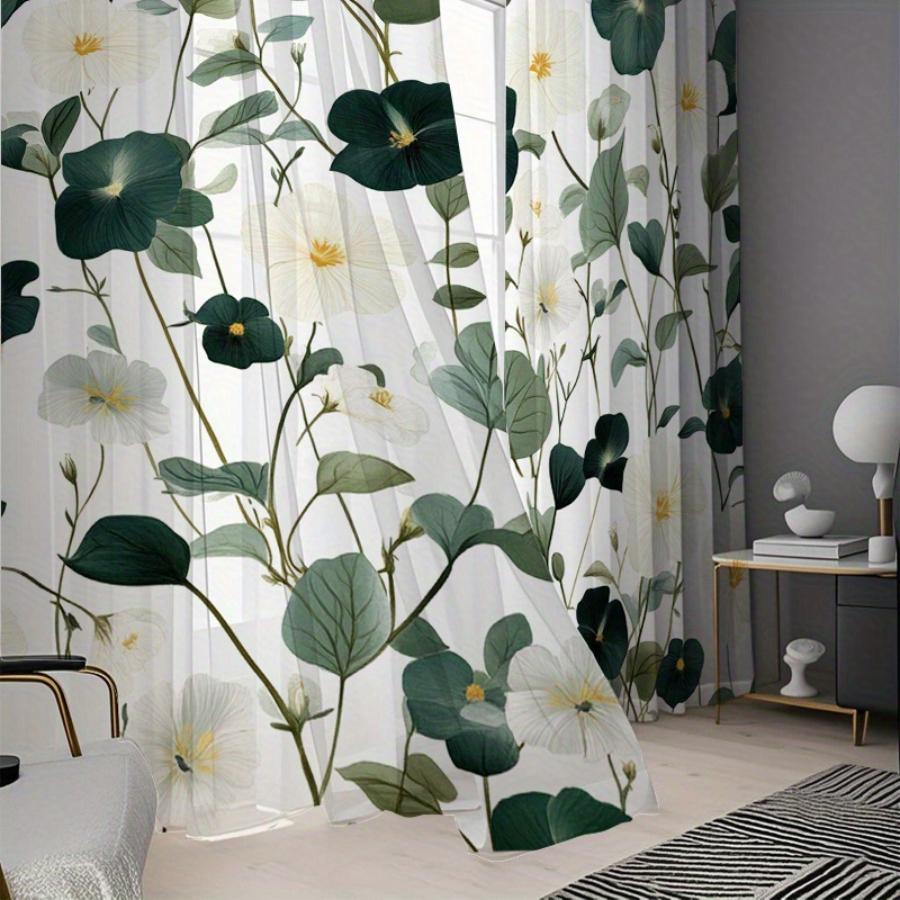 2PCS Digital Printing Sheer Curtain, Vintage Botanical Herbs Leaves Pattern, Farmhouse Kitchen Garden Fresh Natural Decor