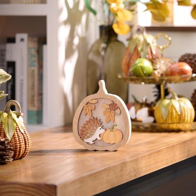 Autumn Decoration Wooden Pumpkin Ornament Farmhouse Rural Harvest Festival Maple Leaf Table Wooden Crafts Ornament