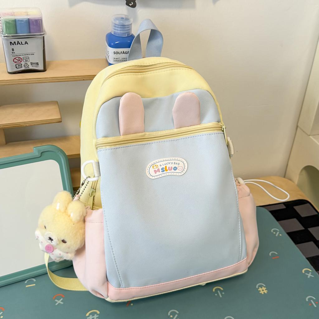 Schoolbag milk fufu color matching three-dimensional rabbit ear backpack soft cute girl holiday girlfriends travel fresh age reduction small backpack