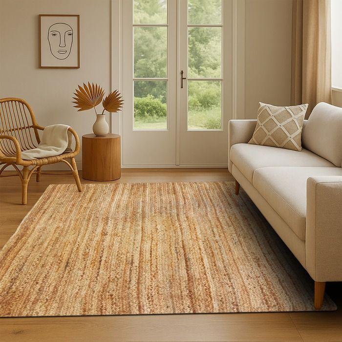 Living Room Rug In Hand-braided Jute Natural Lines 300x400