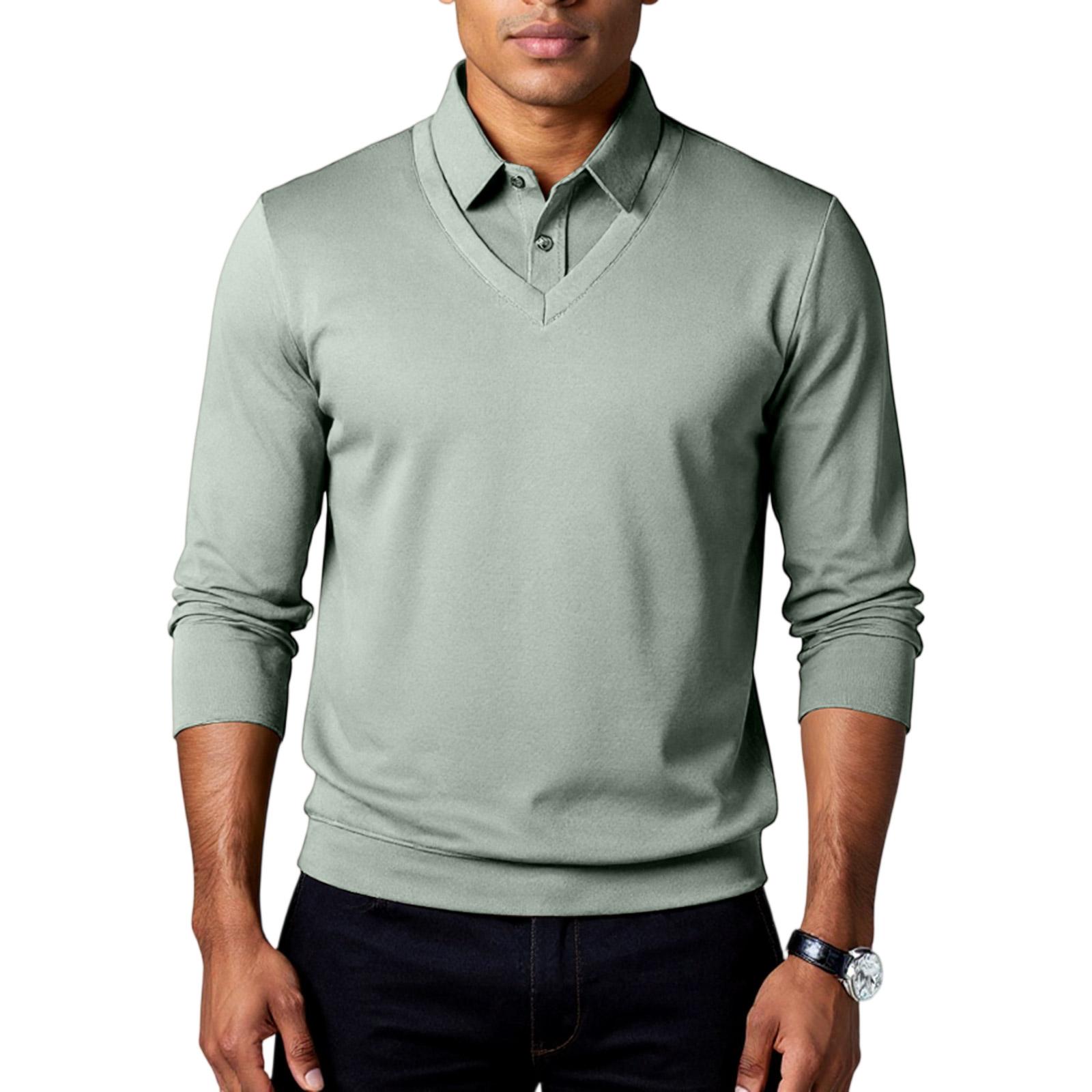 

Men T-Shirt Leisure Flip Collar Long Sleeves XXXL