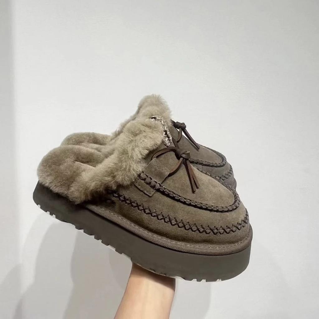 Europäische Station Schaffell integrierte Schneestiefel 2025 Winter neue Tasche Kopf Halbpantoffeln Alpine thermische Baumwollschuhe Damen