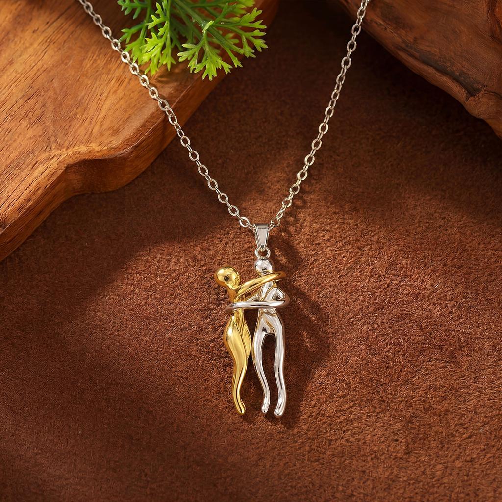 Necklace: Boys and Girls Hugging Each Other. Couple's Double-color Necklace. Minimalist and Niche Design. Unique Collar Chain.
