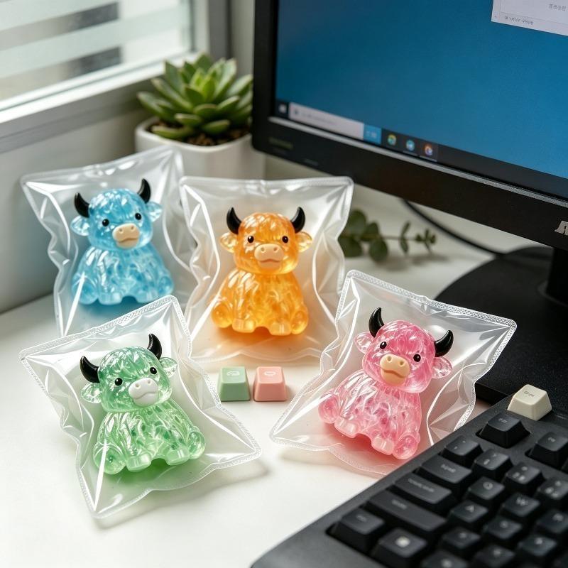 Vache Écossaise Squishy Transparente à Paillettes Jouet à Presser Souple en TPR Jouet Anti-Stress Fidget Animal Kawaii Sensoriel Décompression Cadeau