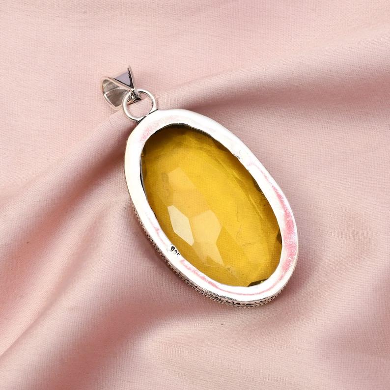 Yellow Sapphire Pendant With Silver Chain Necklace 925 Sterling Silver Pendant