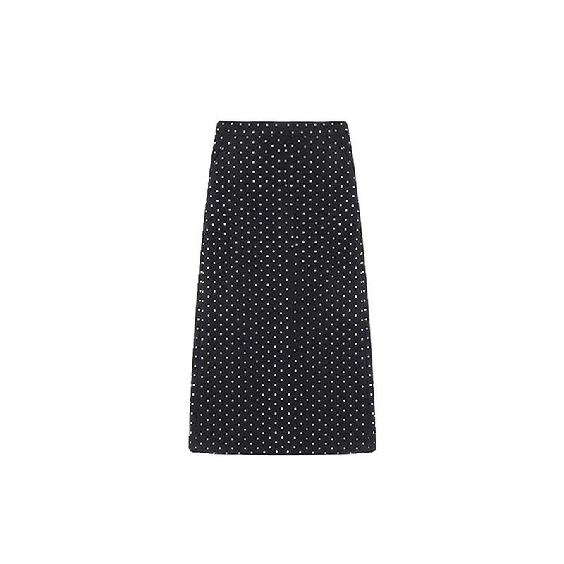 Plus Size Black Polka Dot A-Line Skirt for Pear-Shaped Women - Slimming Autumn Mid-Length Style