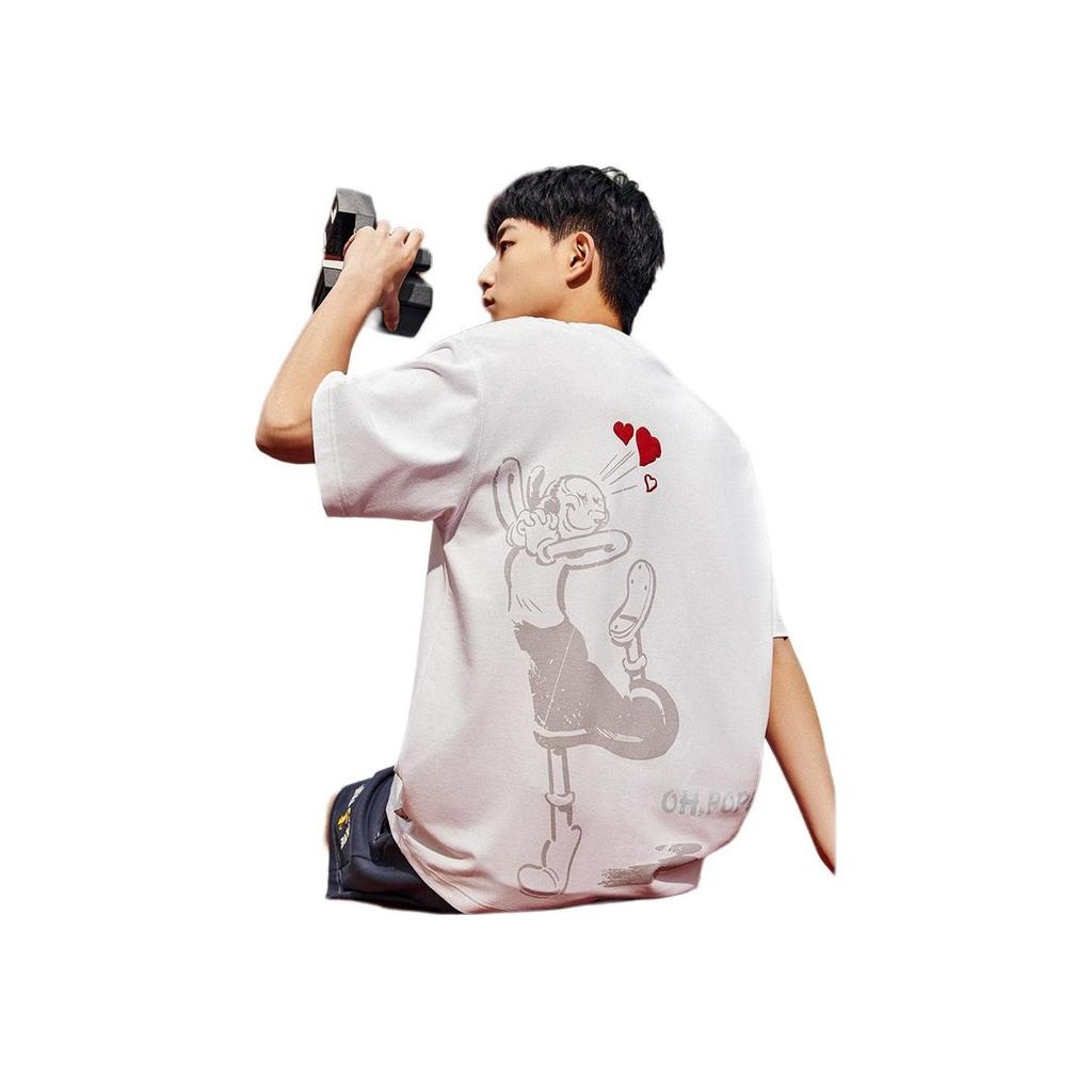 Anta X Popeye Cartoon Letter Round Neck Loose Short Sleeve T-Shirt Men Tops Pure-White 152428150-1