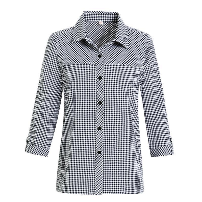 Lightweight Plaid Cotton Blouse for Mature Women, 3/4 Sleeves