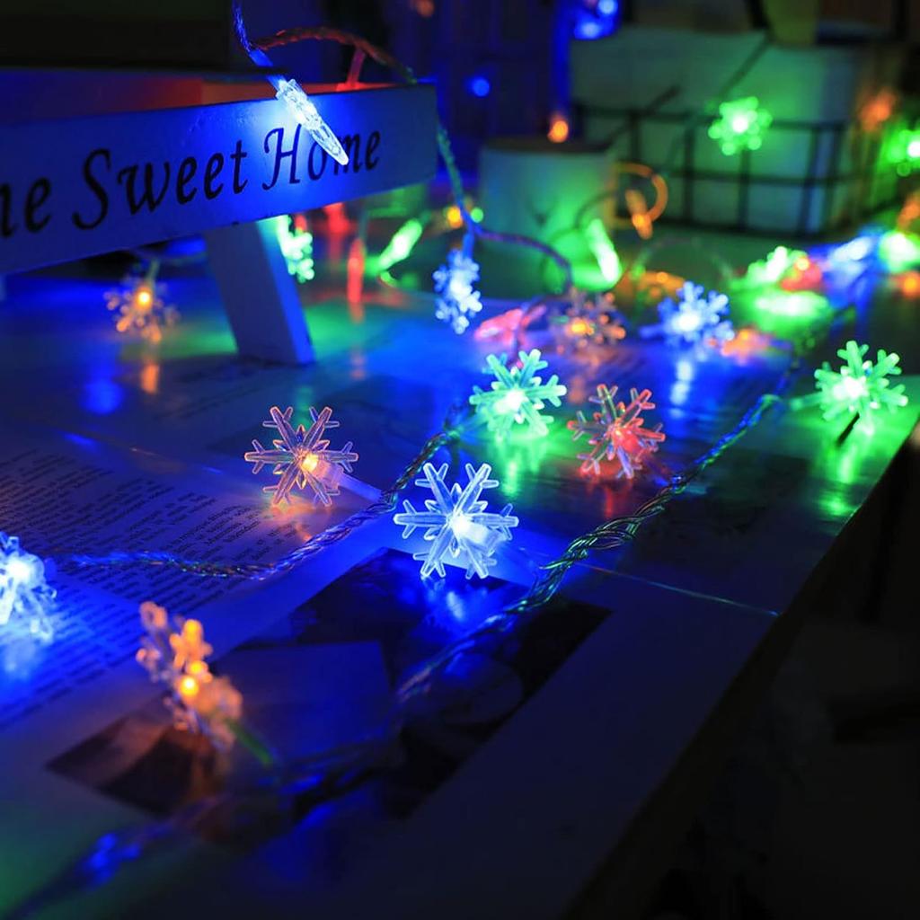 Dazzle Bright Christmas Snowflake String Lights, 2 Pack Total 100LED 50FT Battery Operated Christmas Lights with 8 Lighting Modes for Indoor Outdoor