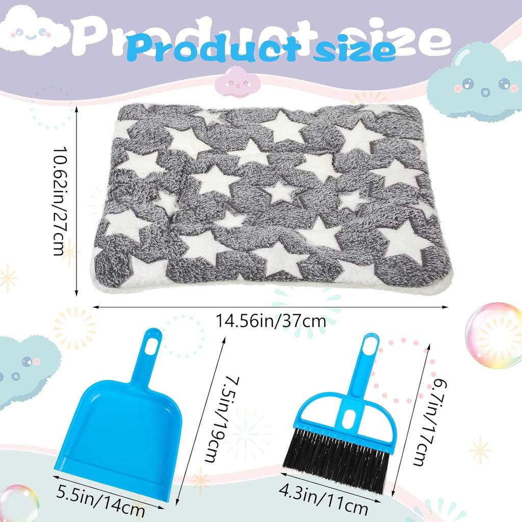 Tudomro 10 Pcs Guinea Pig Bed Mat with Cleaning Dustpan Brush 15" x 11" Small Animal Bedding Fleece Bunny Winter Sleeping Pad for Small Dogs Cats