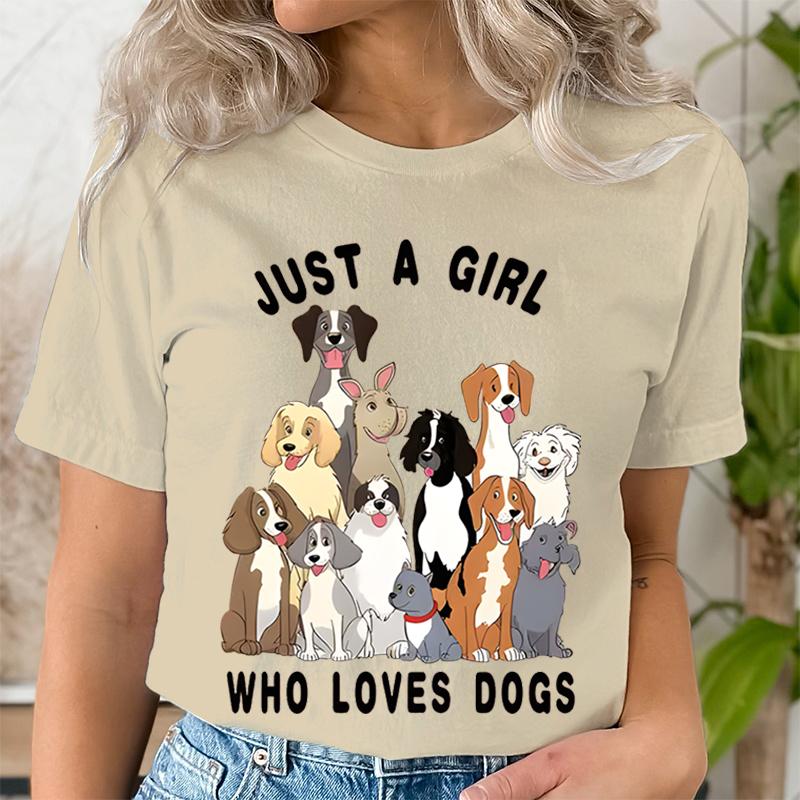 Jen holka, která miluje psy Trend Krátký rukáv Letní oblečení Potisk Grafické tričko Dámská móda Ženy Ženské tričko Oblečení