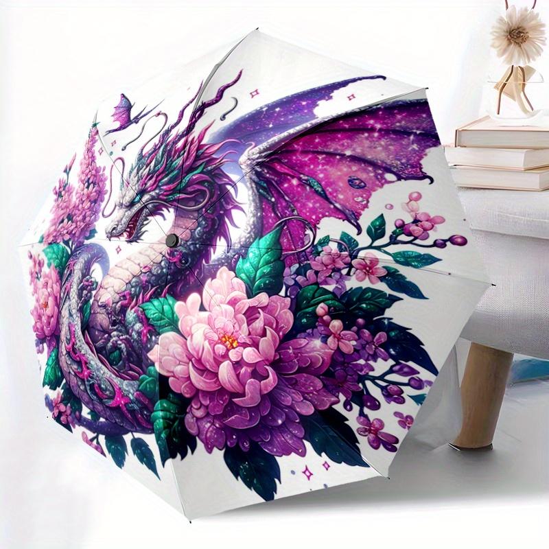 1pc Enchanted Dragon Amidst Celestial Flowers Automatic Opening and Closing Umbrella - Small Umbrella Suitable for Various Occasions C079