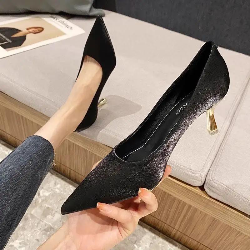 Fashion High Heels Pointed Toe Pumps Wedding Bride Shoe on Heeled Ladies Stilito Women's Shoes Korean Style Wholesale Genuine Mark Y2k