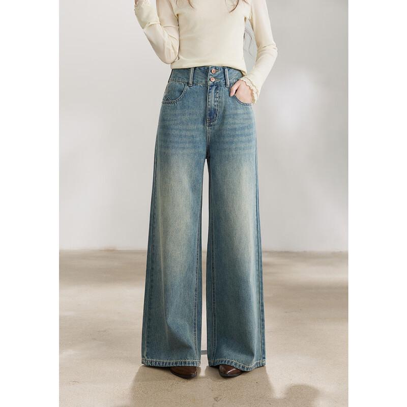 Miexu Women s High-Waist Wide-Leg Fog-Washed Denim Jeans S
