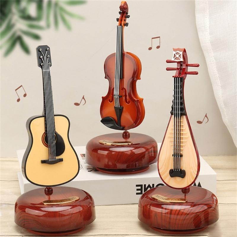 Mechanism Wind Up Musical Box Violin Music Box Miniature Musical Instrument Ornament Home Decors Creative Artware Gift