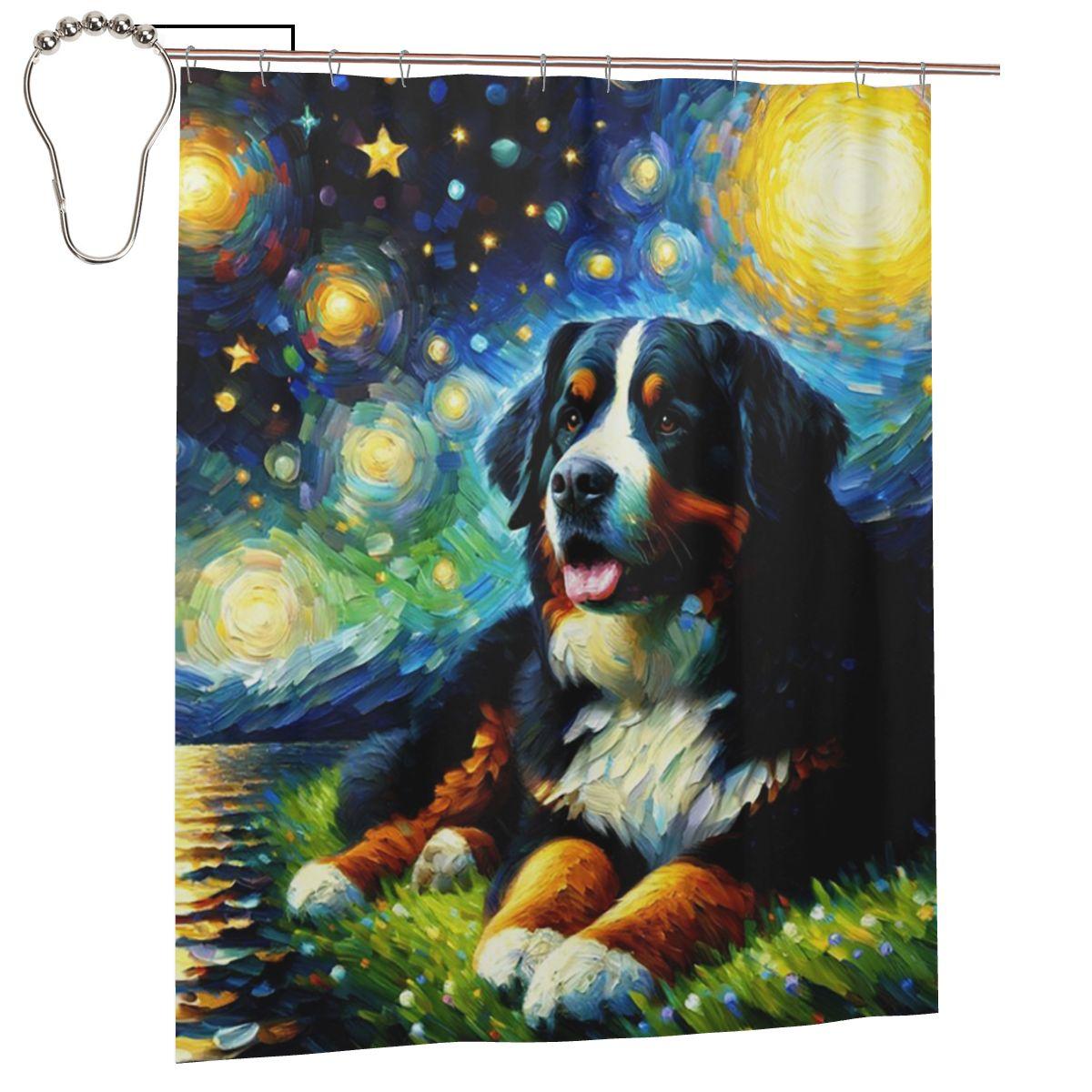 

Bernese Mountain Dog Shower Curtain Bathroom Polyester Waterproof Bath Curtains With Hooks W60H190(CM)-1 Pcs