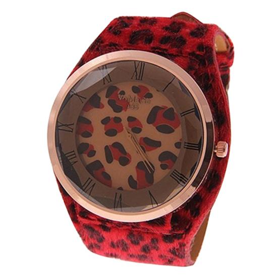 Women's Leopard Faux Leather Strap Charm Roman Numerals Quartz Wrist Watch