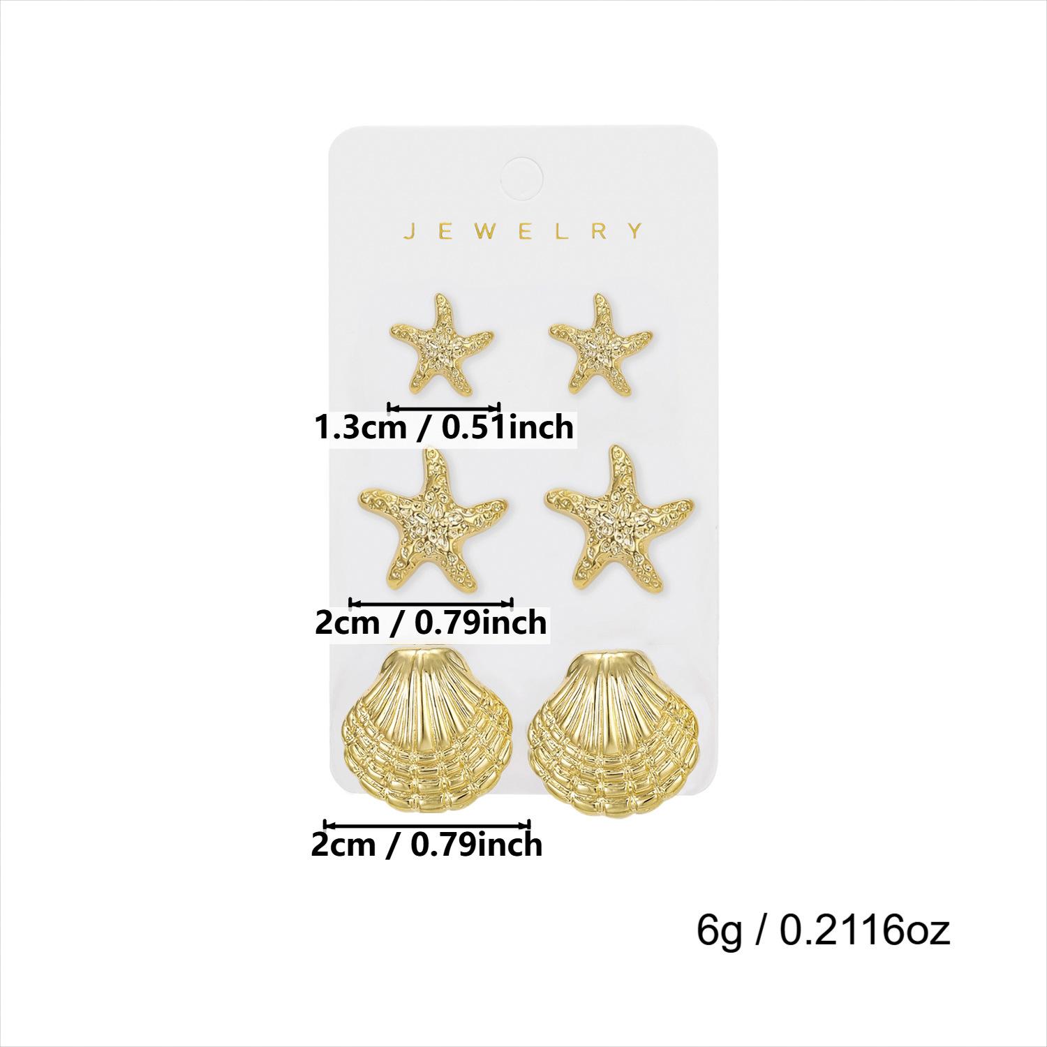 

Women s Earring Set: High-end design, gold-colored, exaggerated shell and starfish earrings set for women