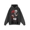 Unisex Oversized Hoodie With Japanese Anime Cartoon Print Washed Vintage Style Loose Fit Long Sleeve Cotton Sweatshirt