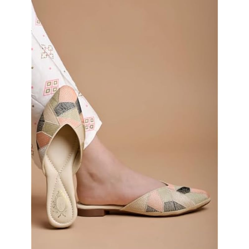 

Women S Ethnic Slip-On Mules Embroidered Flat Shoes With Low Heel Stylish & Comfortable Casual Footwear Green Eu39 6 UK зелёный