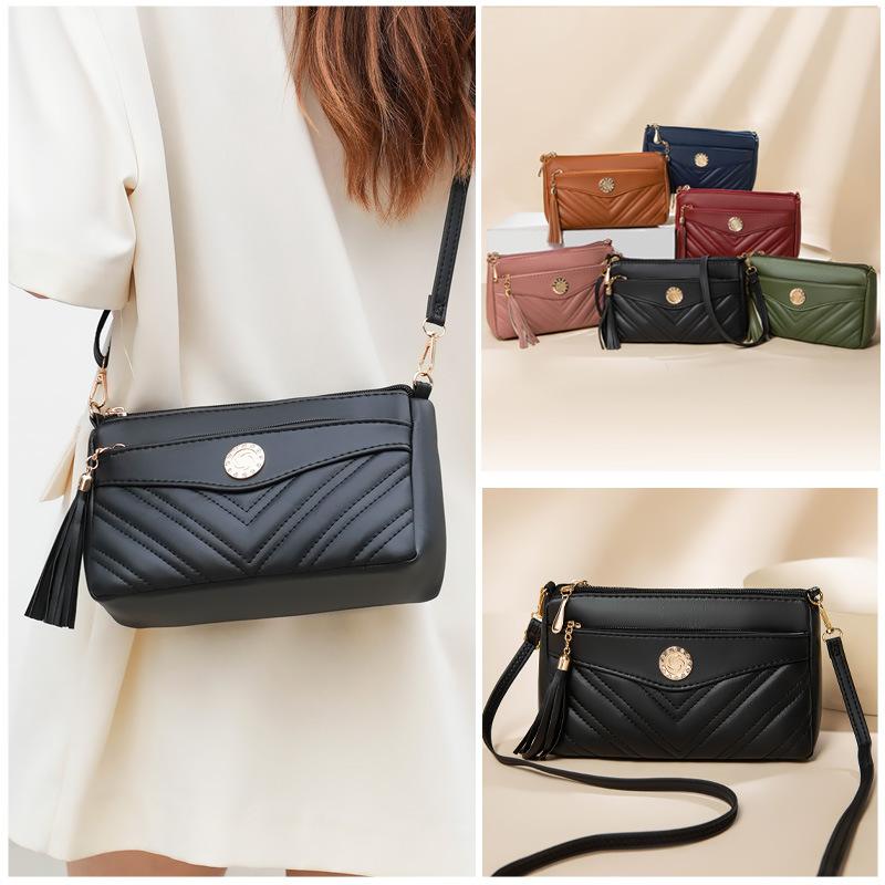Soft Leather Women's Bag Mother Bag Fashionable Multi-layer Middle-aged One-shoulder Crossbody Bag Small Square Bag