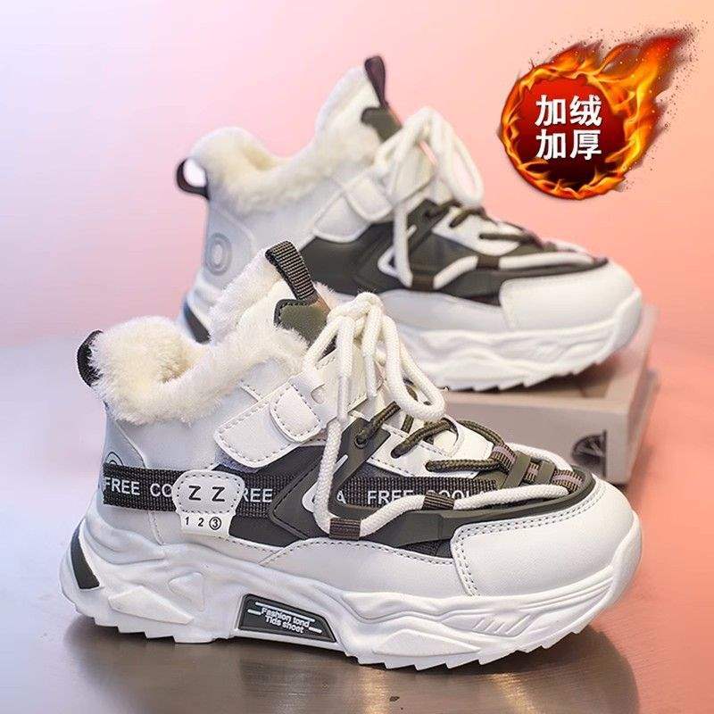 Girls Shoes Winter 2025 New Children's Non-slip Soft-soled Dad Shoes Trendy Older Children's Sports Shoes Velvet Cotton Shoes