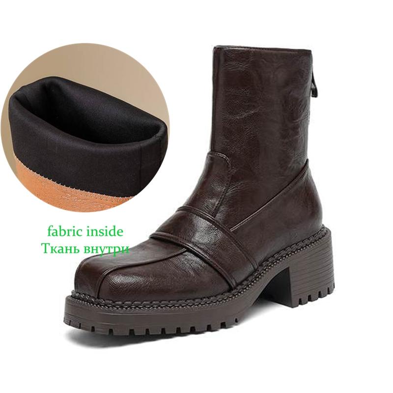 Krazing Pot Microfiber Winter Round Toe Modern Platform Size 33 Boots Size 43 Thick Bottom Zipper Women Ankle Boots