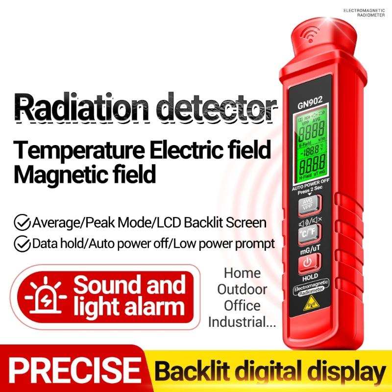 3 in 1 Digital Display Electromagnetic Radiation Detector Measure Electric Magnetic Temperature with Sound Light Alarms